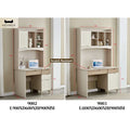 Beige study desks with storage shelves and dimensions