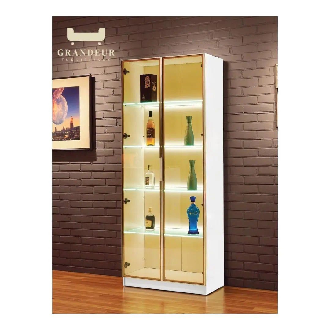 Modern LED Glass Display Cabinet with 5 Shelves Grandeur Furnishings