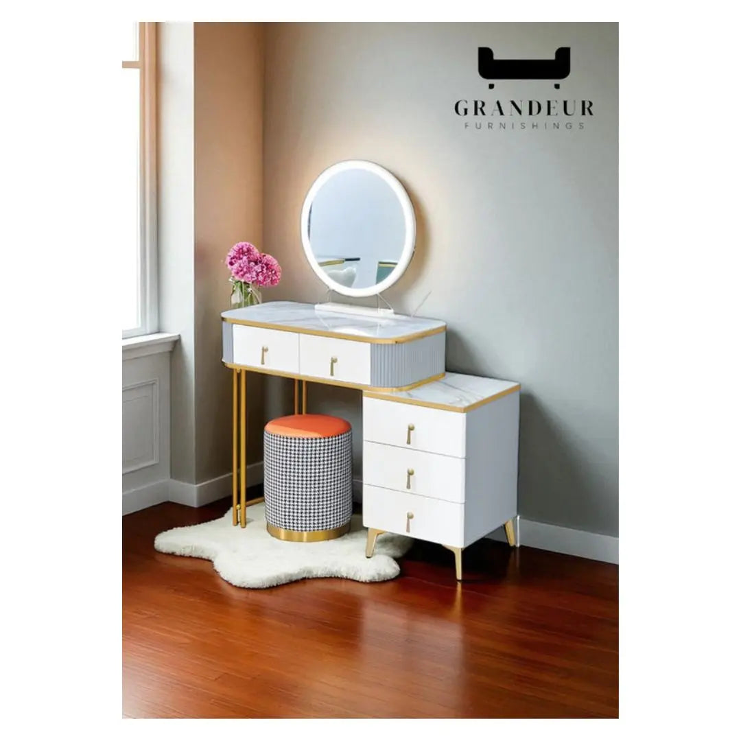 Vanity Table with LED Mirror & Sintered Stone Top Dressing Table 3 Colours Grandeur Furnishings