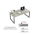 Grey stone-top writing table with black rectangular legs and size information