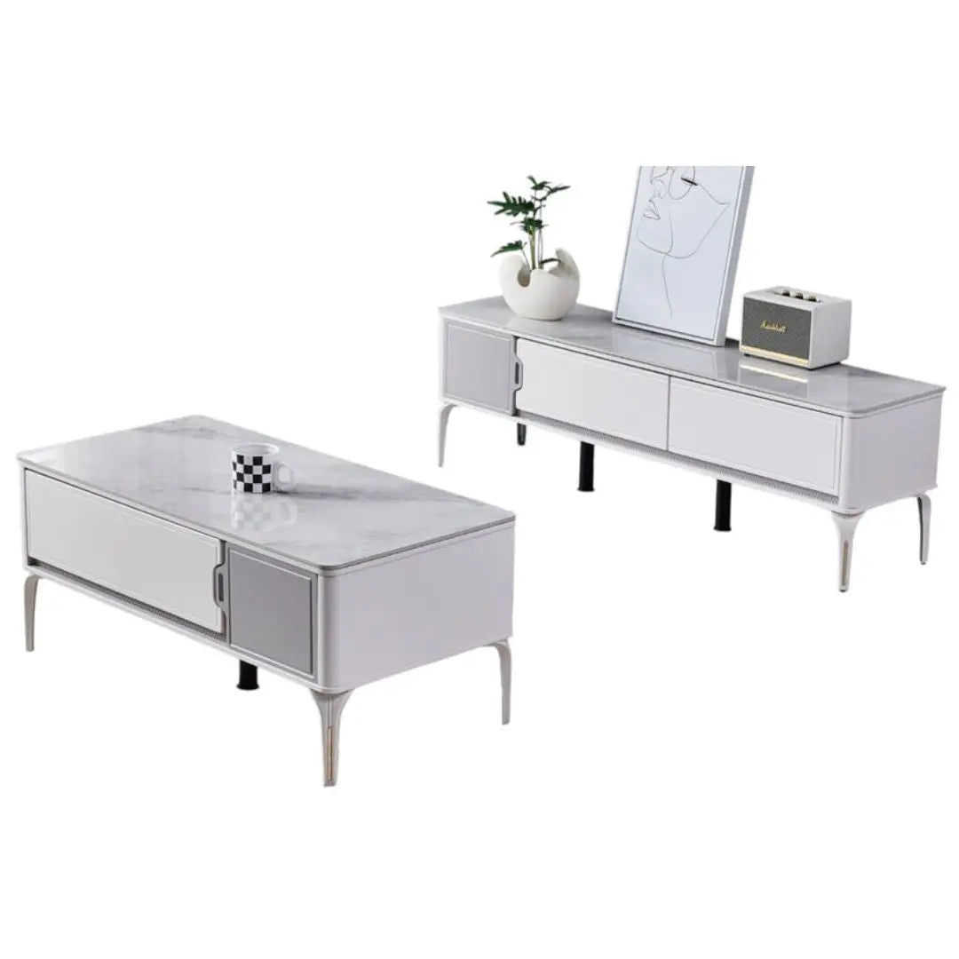 Sintered Stone Top TV Console & Coffee Table Set Grandeur Furnishings