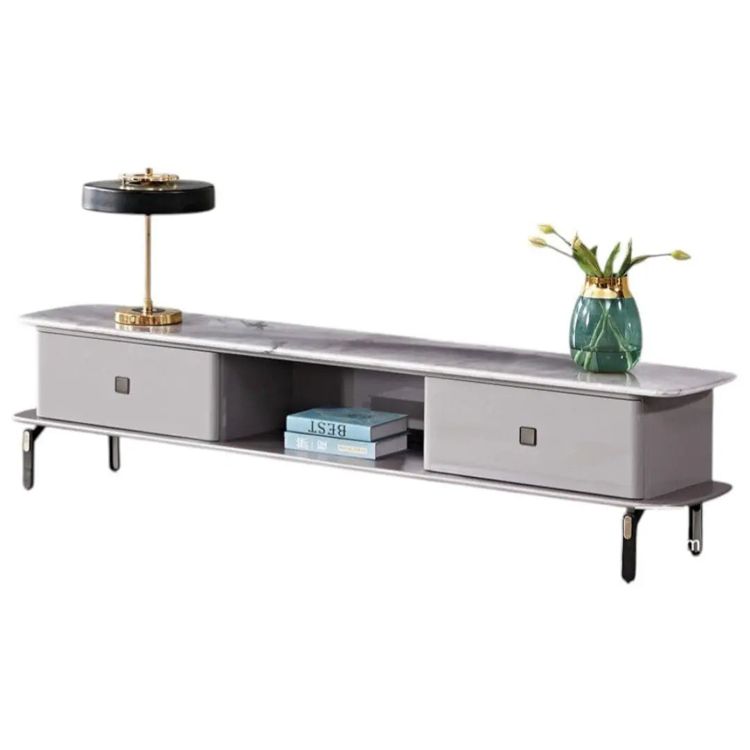 Elegant Grey Marble Coffee and TV Stand Set Grandeur Furnishings