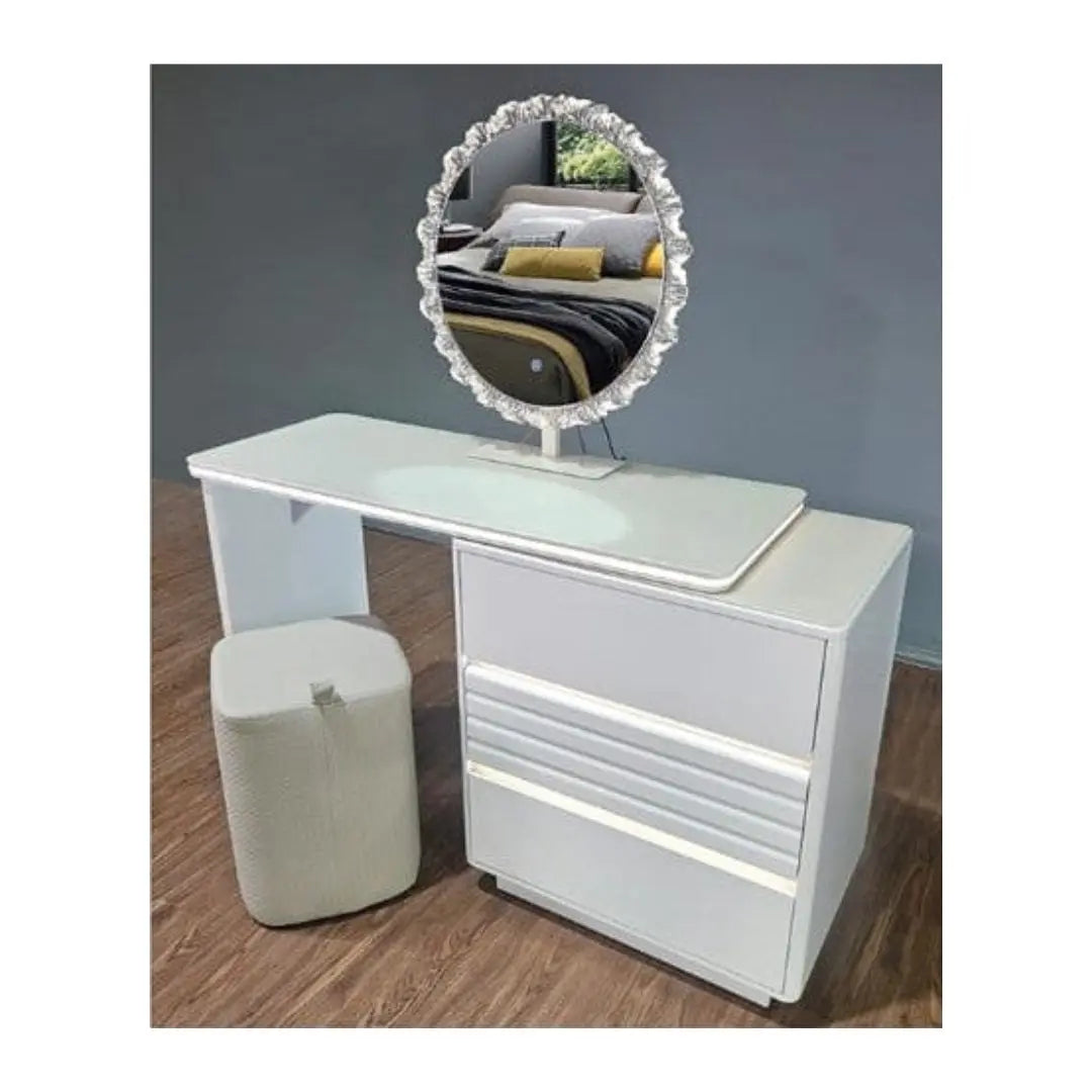 Vanity Table with LED Mirror and Sleek White Finish Dressing Table Set Grandeur Furnishings