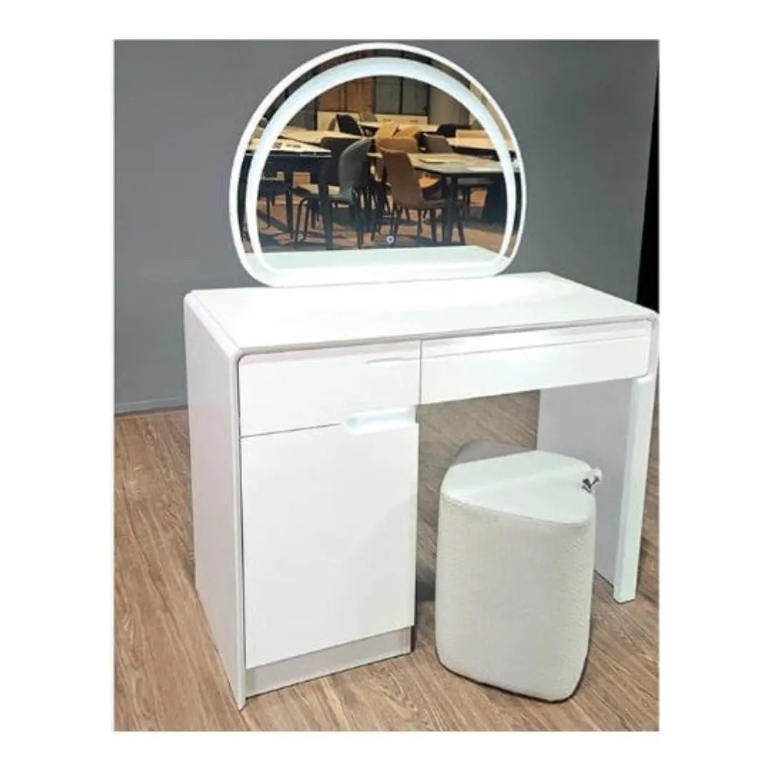 Vanity Table with LED Mirror – Sleek White Finish Dressing Table Grandeur Furnishings