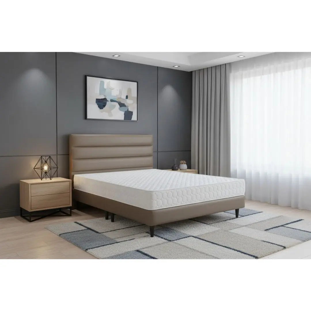 Modern Divan Bed with 8-Inch Foam Mattress | PU Leather Upholstered Bed Frame and Mattress Set Grandeur Furnishings