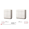 Narrow gloss white shoe cabinets with size information