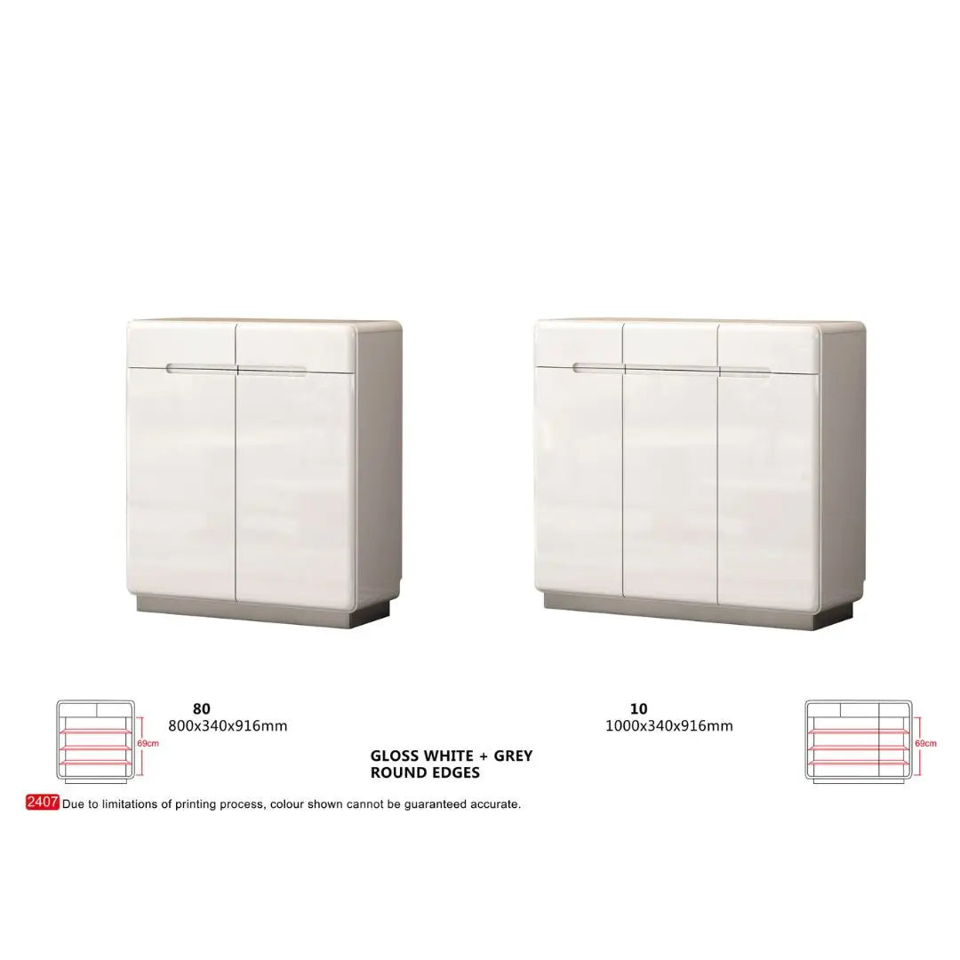 Modern Gloss White & Grey Shoe Cabinet with Round Edges - Multiple Sizes Available Grandeur Furnishings