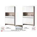 Two wide white-front shoe cabinets with dimensions