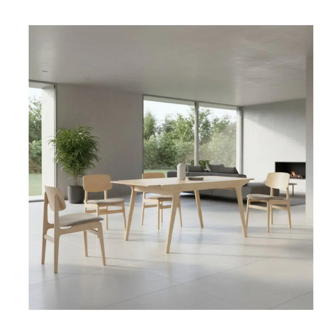 Nordic Wooden Extendable Dining Table With Solid Wood Legs 1+4 Chairs Grandeur Furnishings