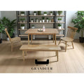 Wood dining table set with bench, front view