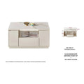 Square white coffee table with open shelf and dimensions