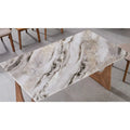 Brown and white veined dining tabletop, overhead close-up
