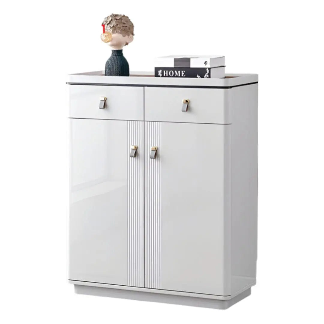 Glossy Shoe Cabinet with Glass Top Grandeur Furnishings