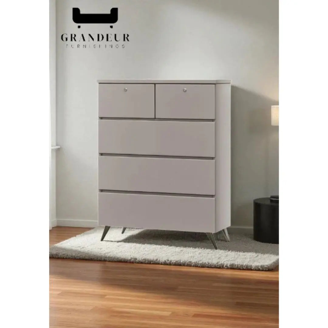 5-Drawer Storage Chest of Drawers in White, Champagne, or Dark Grey Grandeur Furnishings