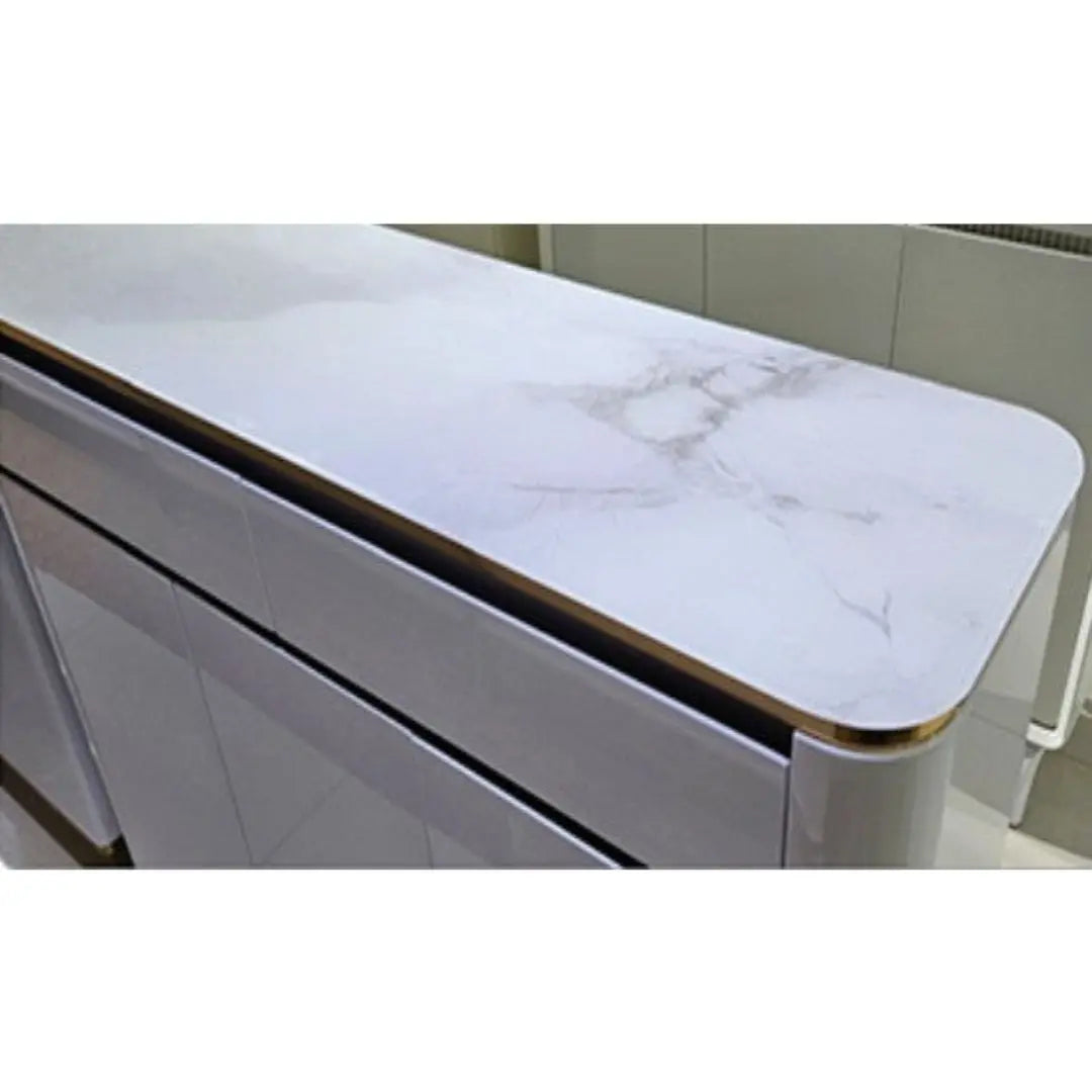 White Shoe Cabinet with Sintered Stone Top and Gold Accents Grandeur Furnishings
