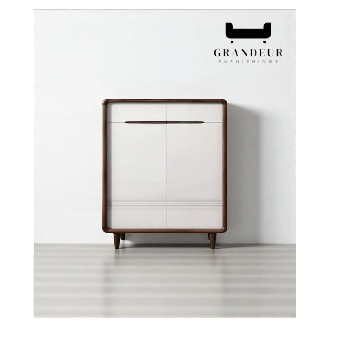 Stylish Gloss White & Walnut Shoe Cabinet - Multiple Sizes Available for Organized Storage Grandeur Furnishings