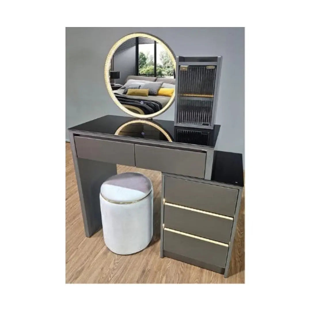 Dressing Table with LED Mirror and Tempered Glass  Vanity Set Grandeur Furnishings
