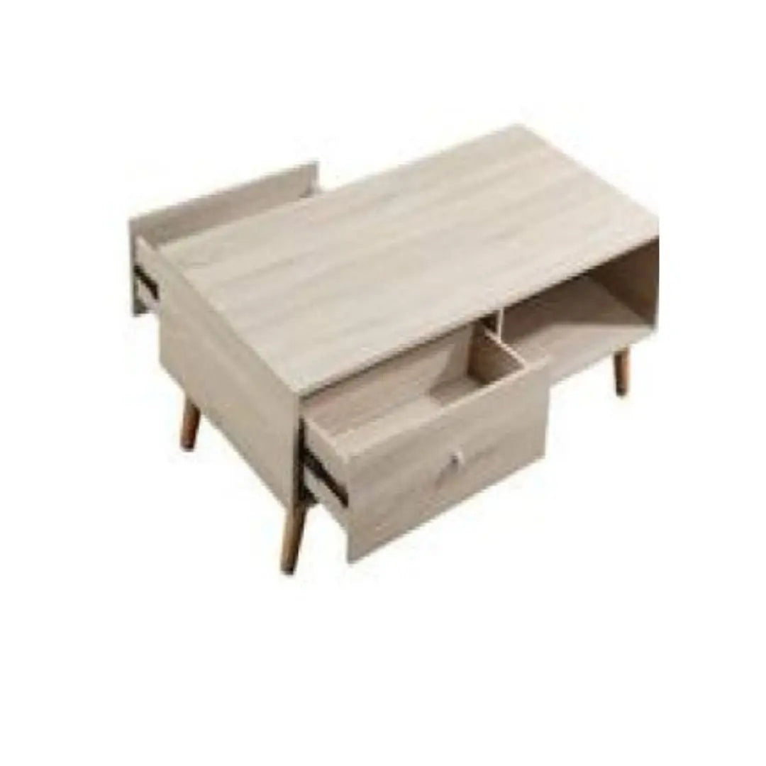 Modern Wooden Coffee Table with Storage Drawer and Open Shelf Grandeur Furnishings