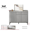 Narrow grey shoe cabinet with top detail and dimensions