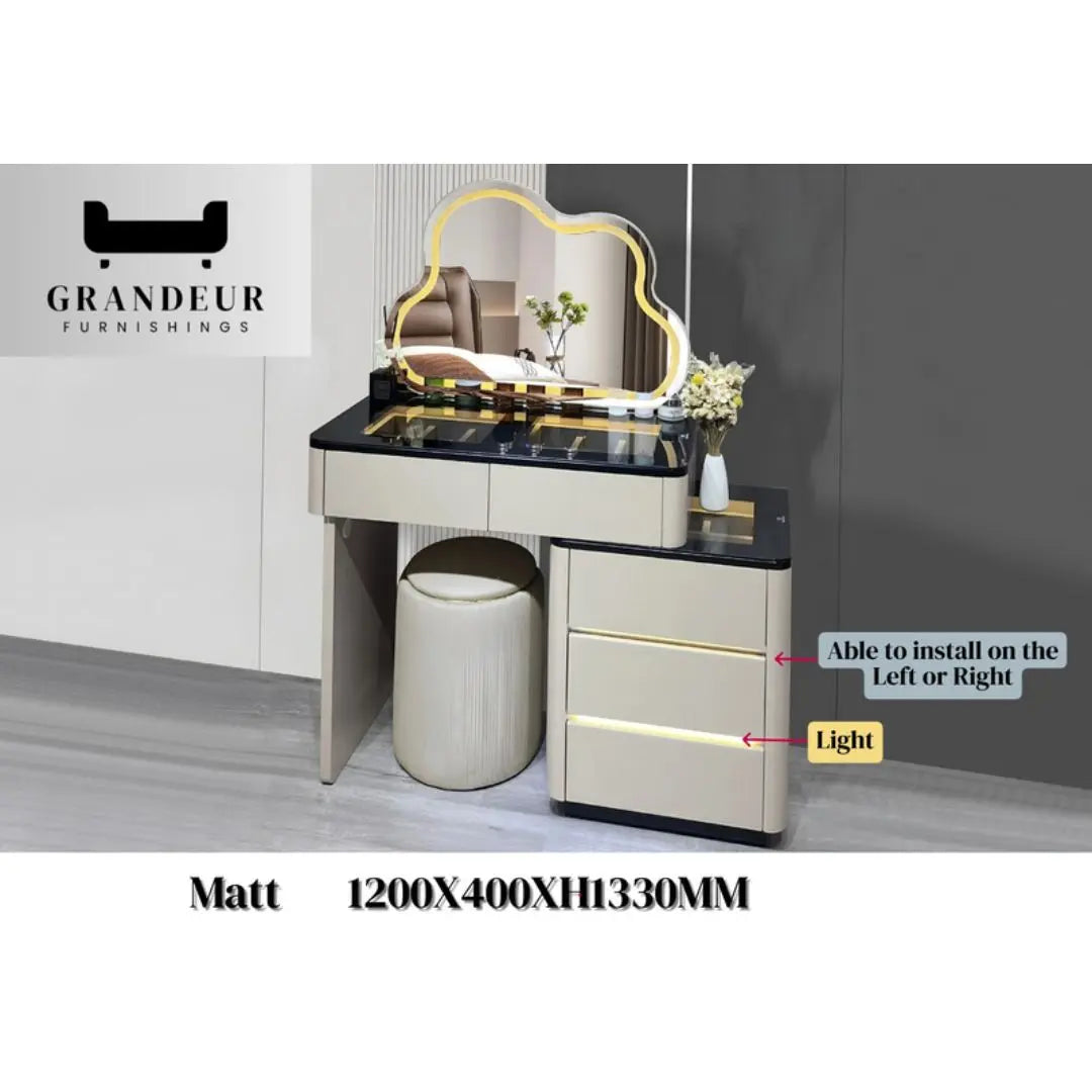 Vanity Table with LED Light and Unique Cloud-Shaped Mirror  Dressing Table Set Grandeur Furnishings