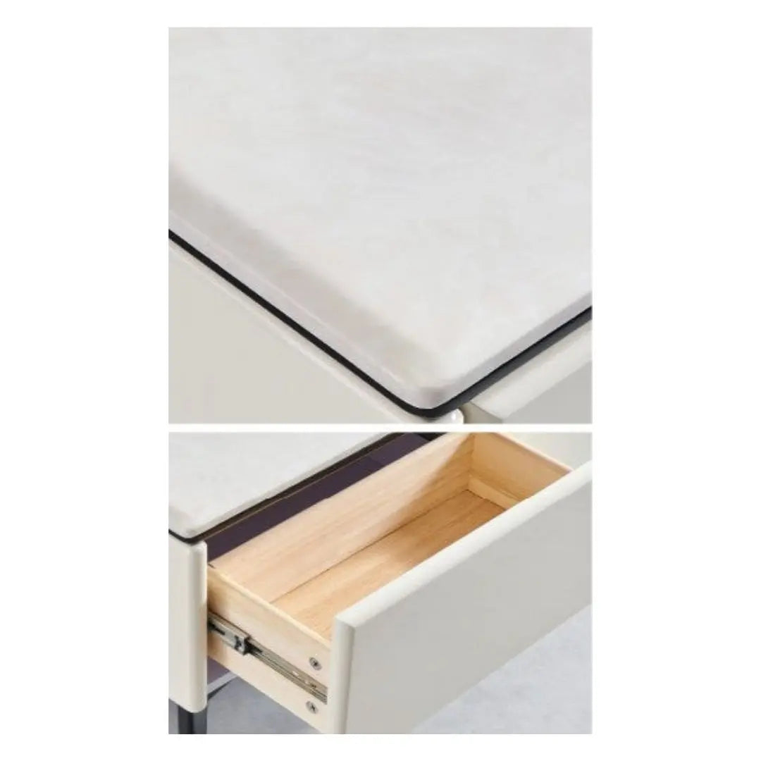 Stylish White Coffee Table with Storage Drawers and Sleek Black Legs Grandeur Furnishings