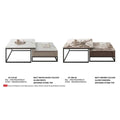White and brown square nesting coffee table sets with size information