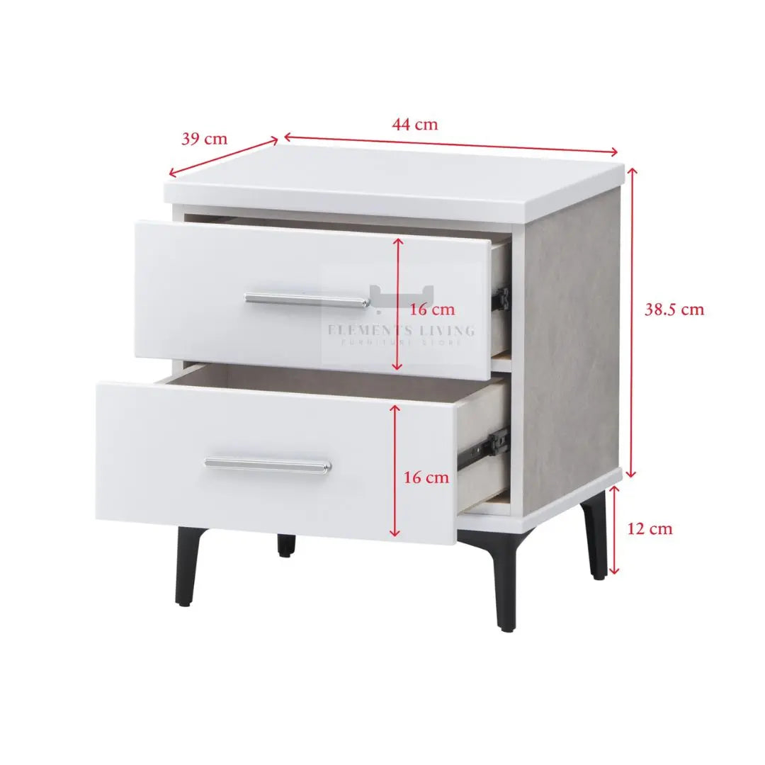Modern 2-Drawer Bedside Table in White & Grey Finish Grandeur Furnishings