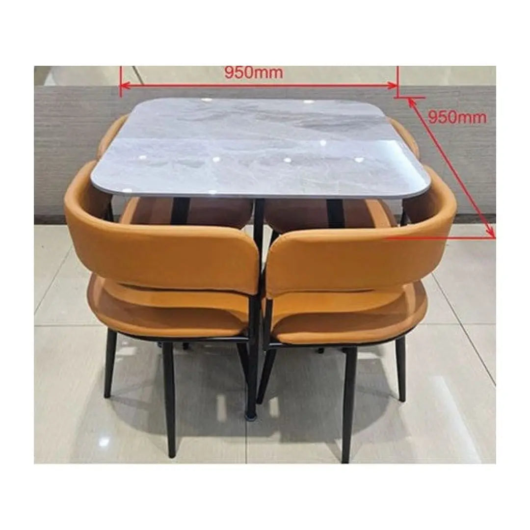 Modern 1+4 Dining Table Set with Sintered Stone Top & 4 Upholstered Chairs Grandeur Furnishings