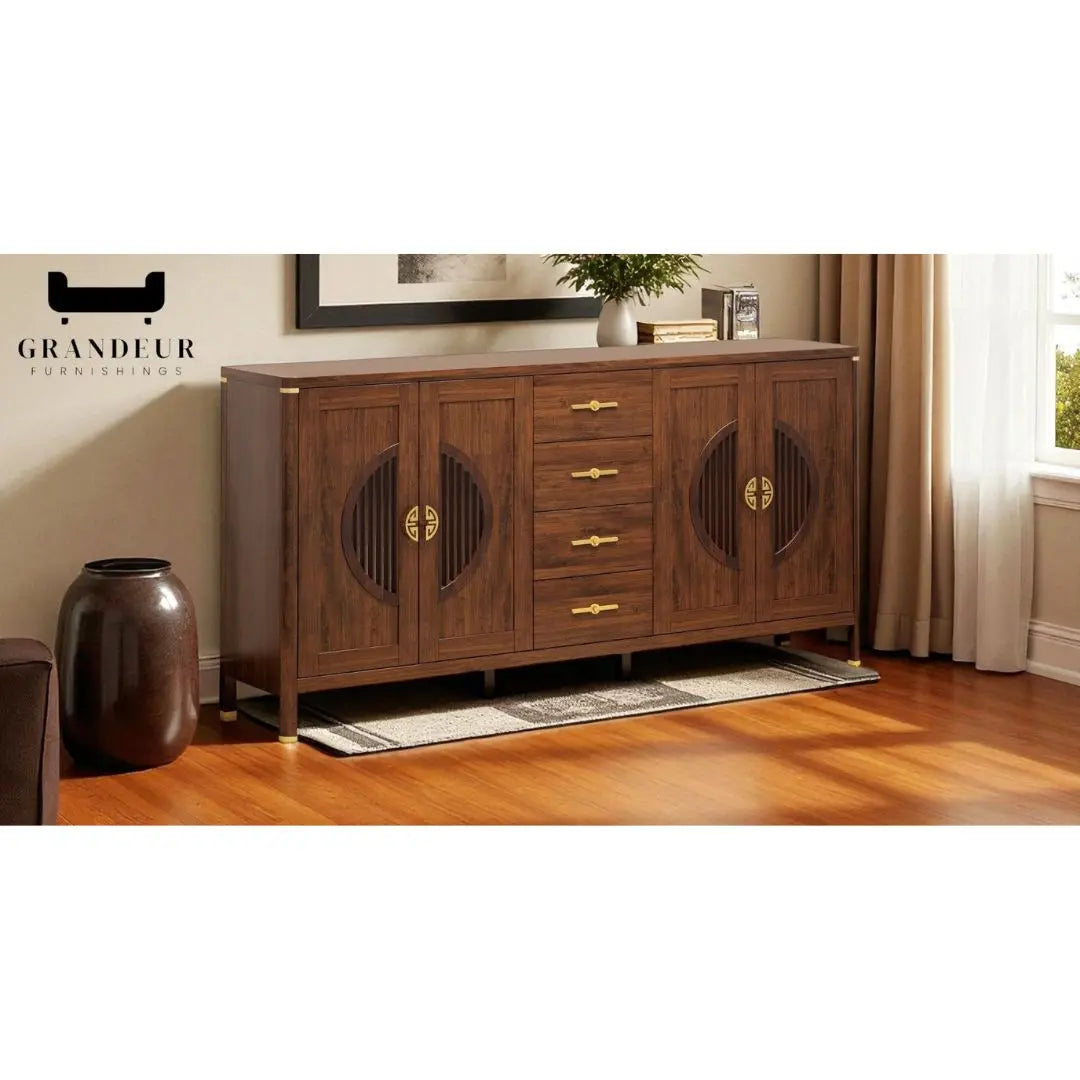 Elegant Wooden Sideboard Side Cabinet with Brass Accents Grandeur Furnishings