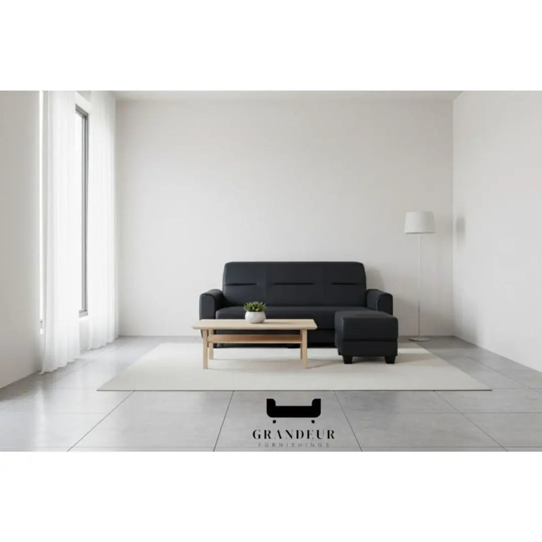 Sleek 3-Seater Sofa with Ottoman Foot Stool Grandeur Furnishings
