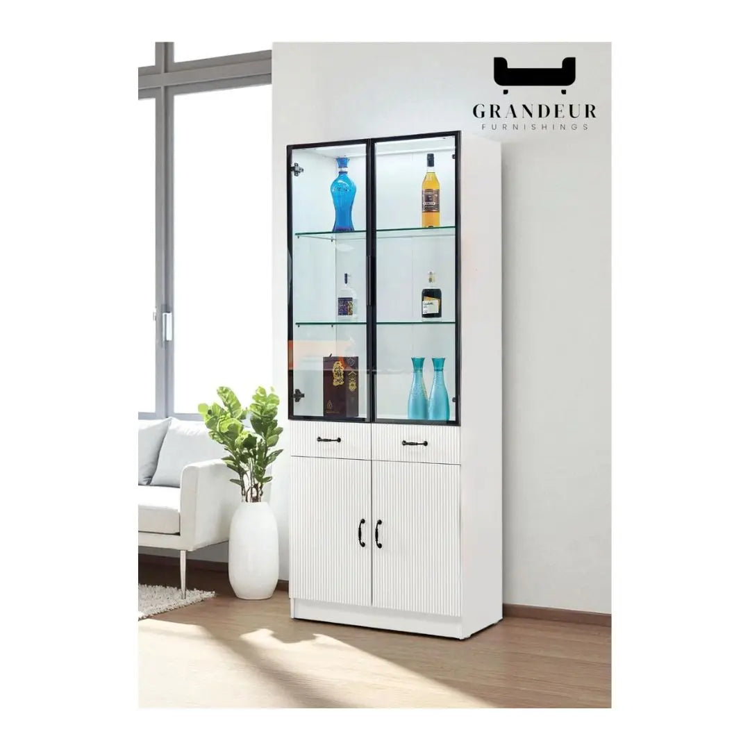 Modern Glass Display Cabinet with Storage Grandeur Furnishings