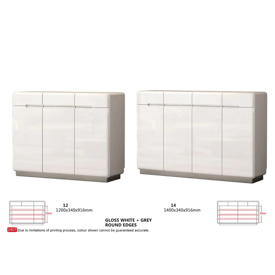 Modern Gloss White & Grey Shoe Cabinet with Round Edges - Multiple Sizes Available Grandeur Furnishings