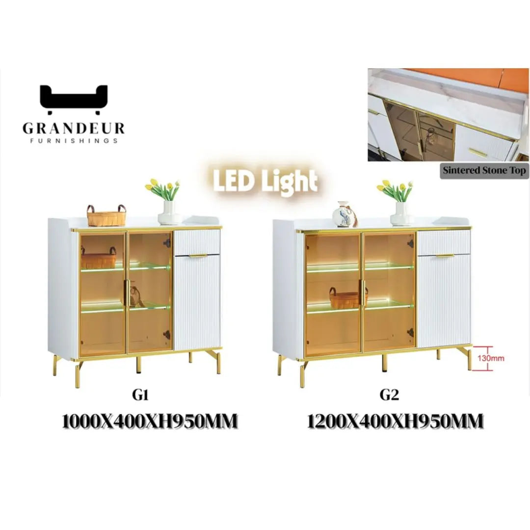 Side Cabinet with LED Lighting & Sintered Stone Top – Available in Three Sizes Grandeur Furnishings