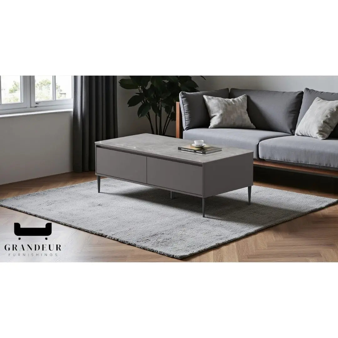 Contemporary Sintered Stone Coffee Table with Storage Grandeur Furnishings