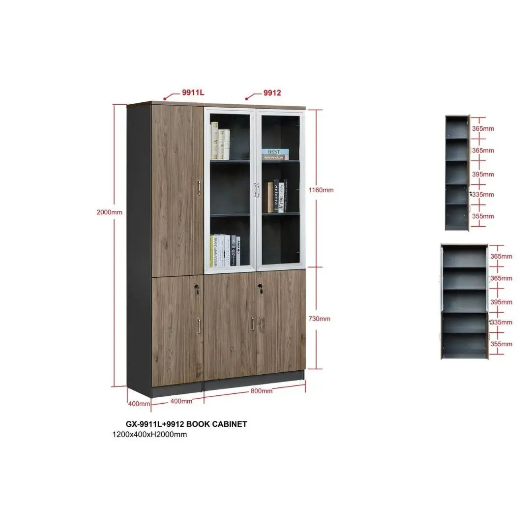 Executive Modular Bookcase | Wood Grain Office Storage Book Cabinet with Lockable Doors Grandeur Furnishings