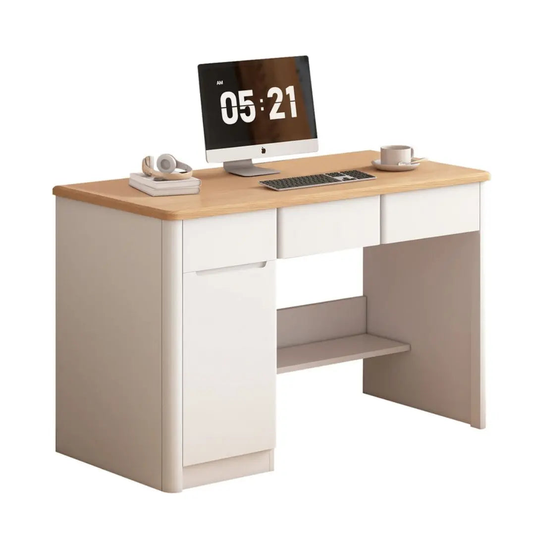 Study Table with Maple Wood Top & Matte White Base - Multiple Sizes Available Grandeur Furnishings