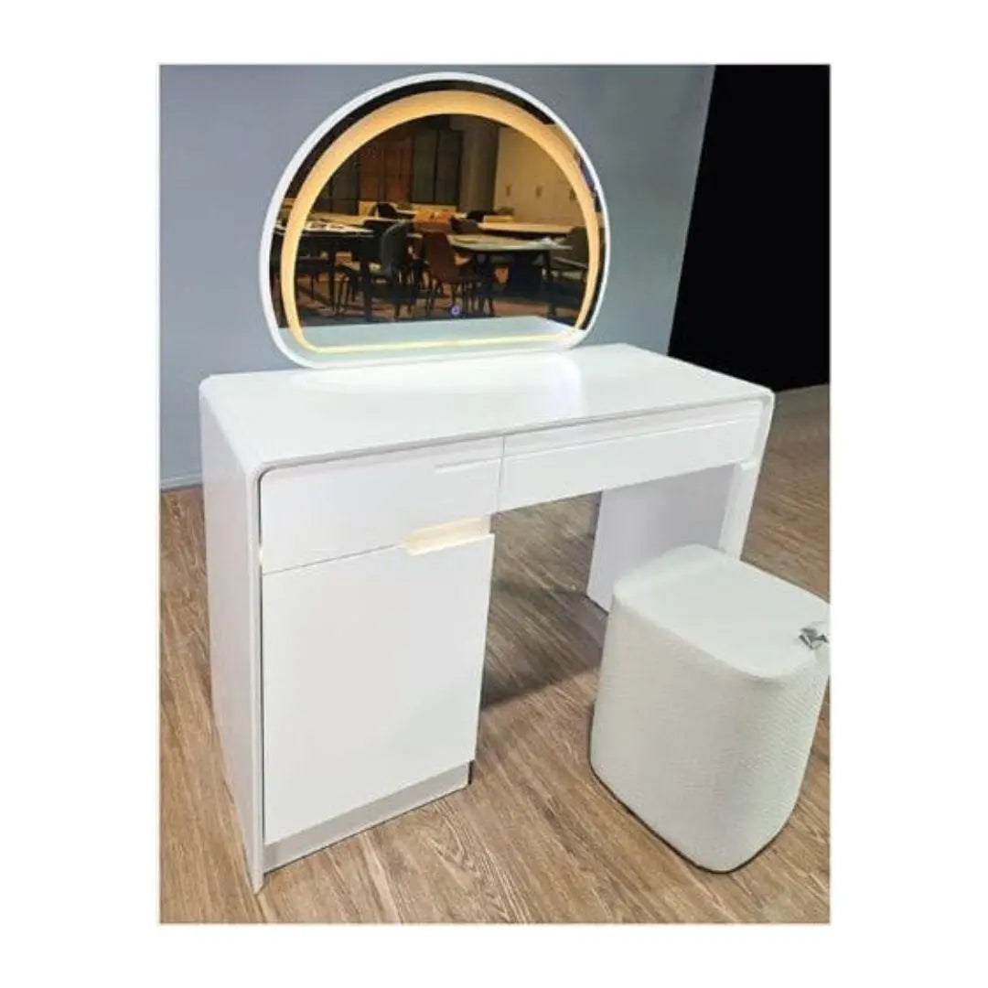 Vanity Table with LED Mirror – Sleek White Finish Dressing Table Grandeur Furnishings
