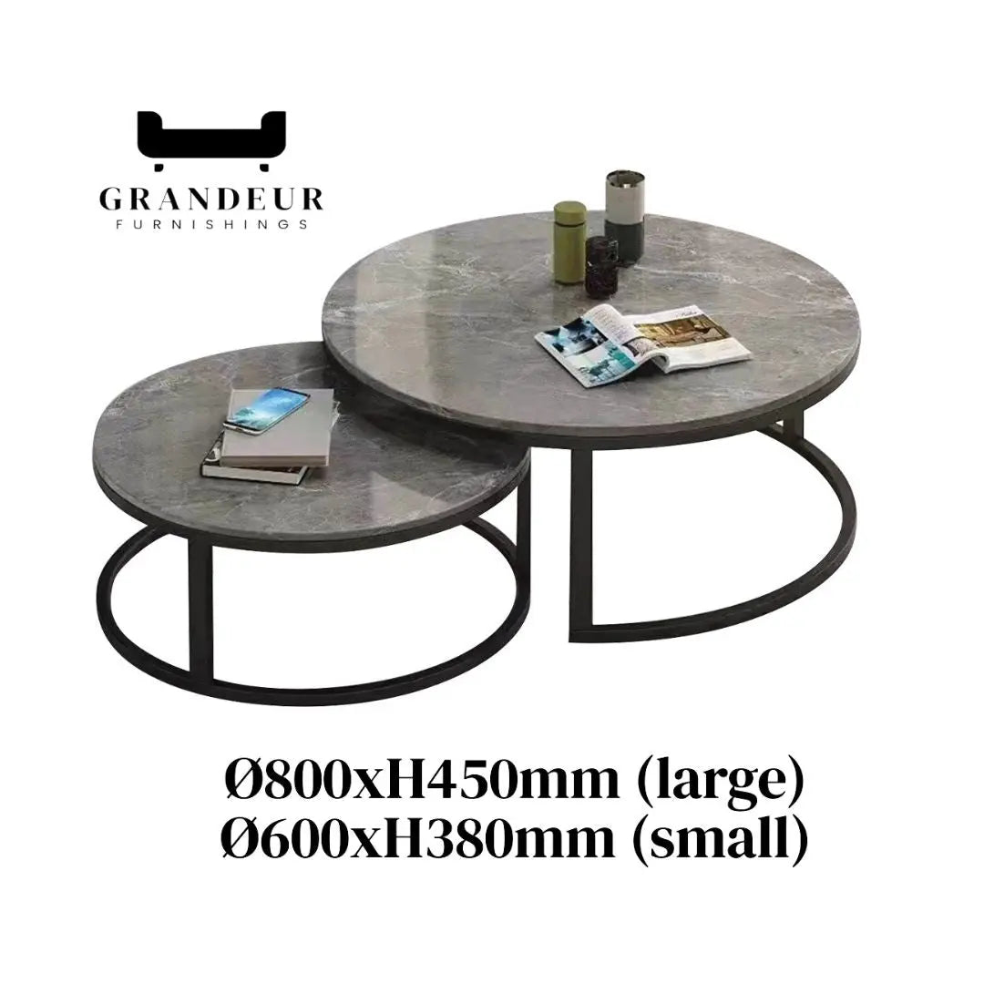 Dual-Layered Sintered Stone Coffee Table - White & Black Gloss Finish Grandeur Furnishings