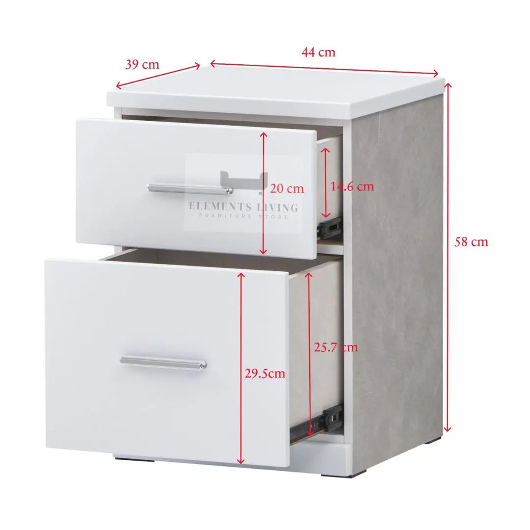 Modern 2-Drawer Bedside Table in White & Grey Finish Grandeur Furnishings