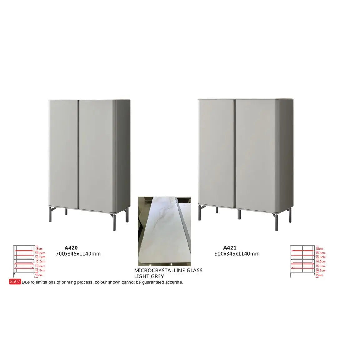 Modern Microcrystalline Glass Shoe Cabinet - Multiple Sizes in Light Grey Grandeur Furnishings