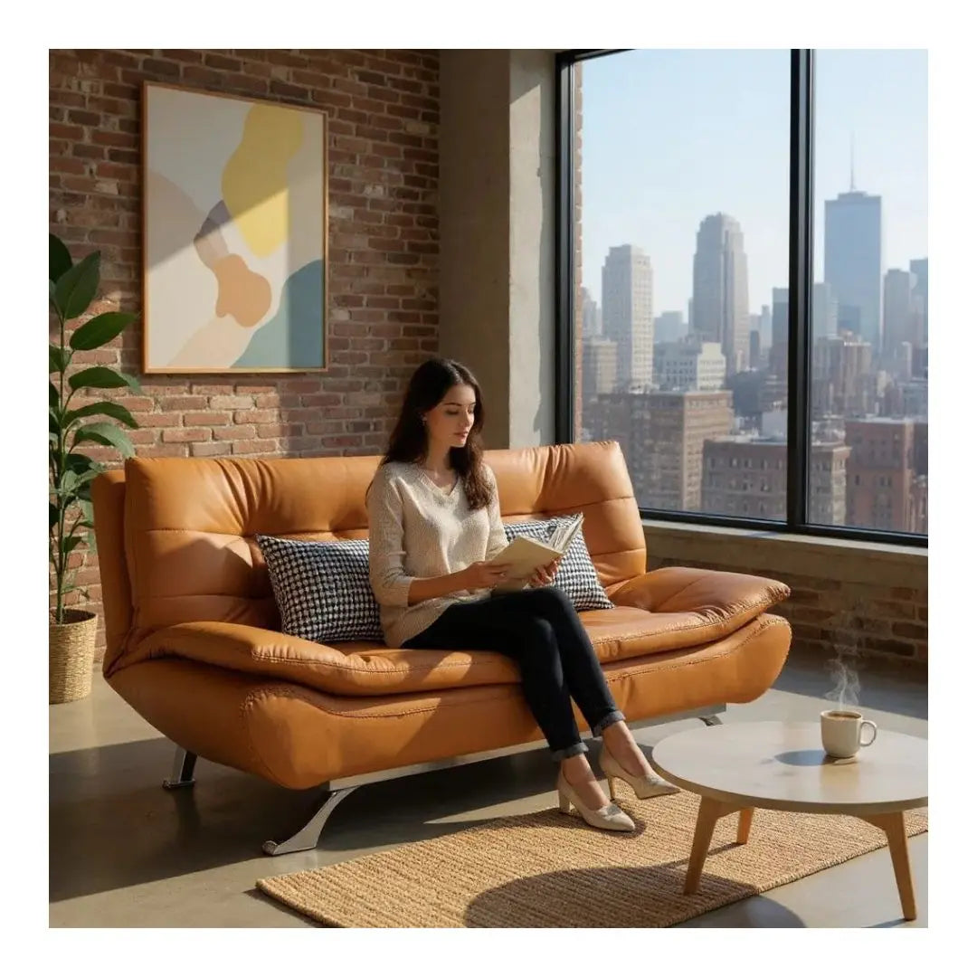 Modern Pet-Friendly Leather 3 Seater Sofa Bed Grandeur Furnishings