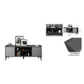 Grey TV console with storage and finish detail insets