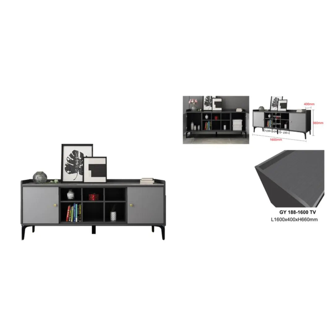 Sleek Modern TV Console (2 Options) – 1600mm, Stylish Storage with Walnut or Grey Finish Grandeur Furnishings