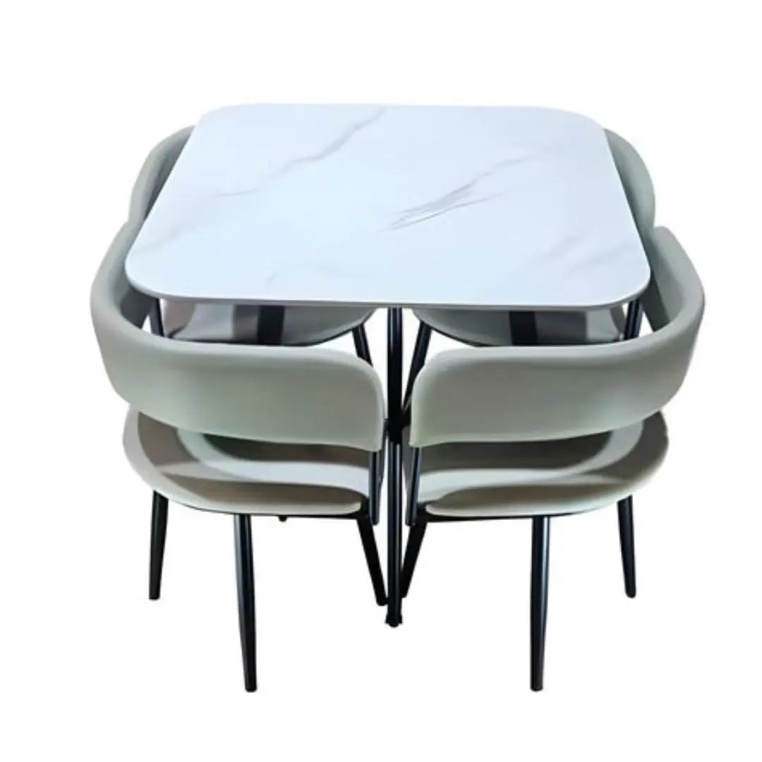 Modern 1+4 Dining Table Set with Sintered Stone Top & 4 Upholstered Chairs Grandeur Furnishings