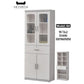 Elegant Light Grey Bookcase Display Cabinet with Glass Doors, Drawers & Shelves Grandeur Furnishings