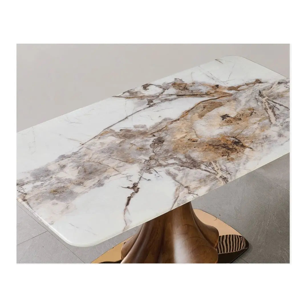 Luxurious Marble Dining Table Set with Ash Wood Base & Elegant Pet Friendly Leather Chairs 1+4 Grandeur Furnishings