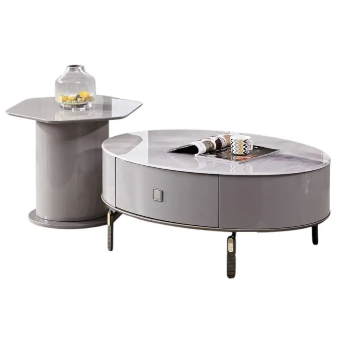Elegant Grey Marble Coffee and TV Stand Set Grandeur Furnishings