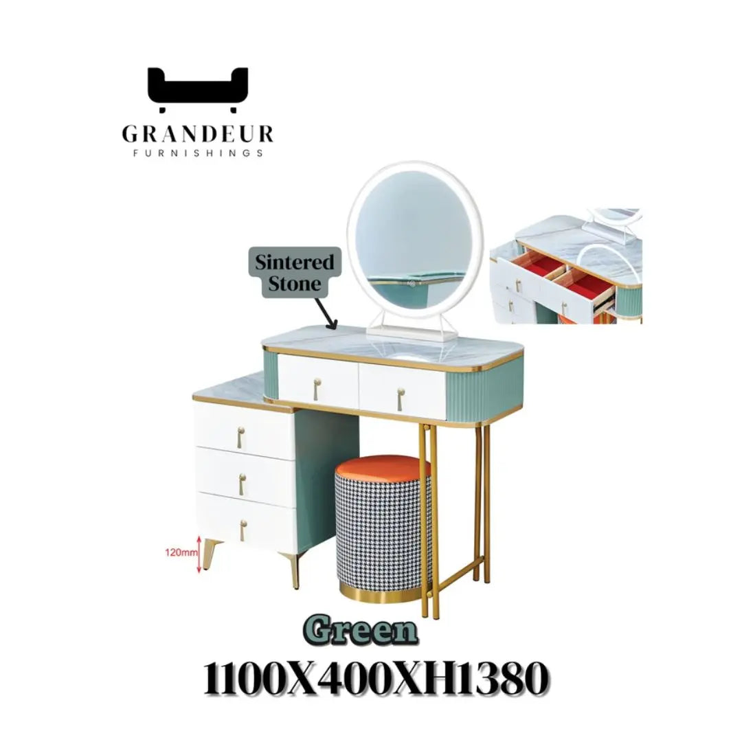 Vanity Table with LED Mirror & Sintered Stone Top Dressing Table 3 Colours Grandeur Furnishings