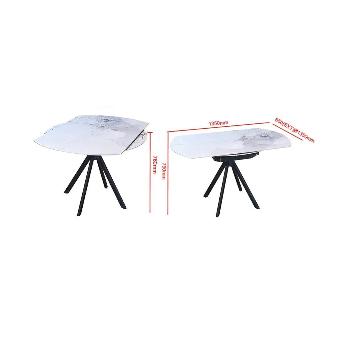 Modern Round Extendable Sintered Stone Dining Table Set with Metal Base and PU Chairs 1+4 Grandeur Furnishings