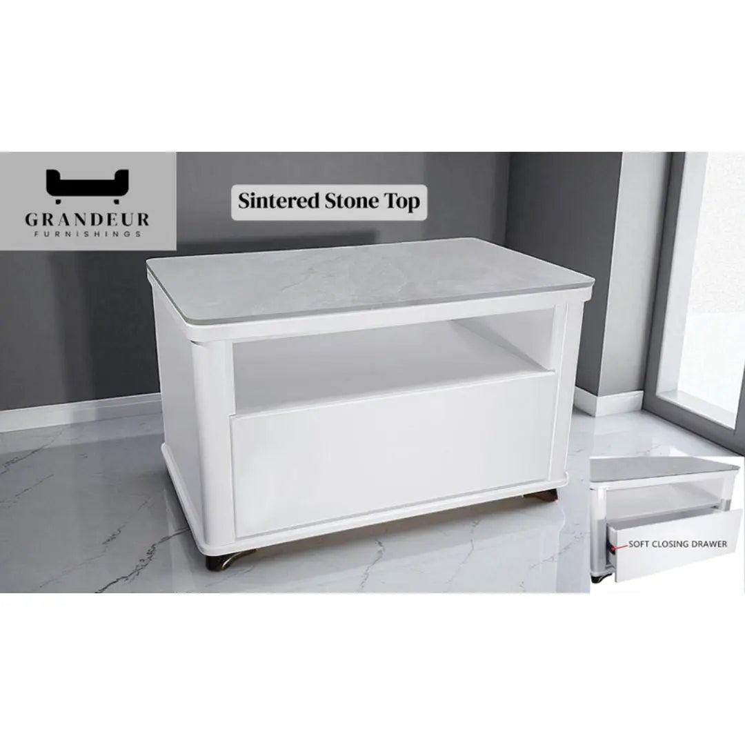 Modern White Coffee Table with Soft-Closing Drawer Grandeur Furnishings